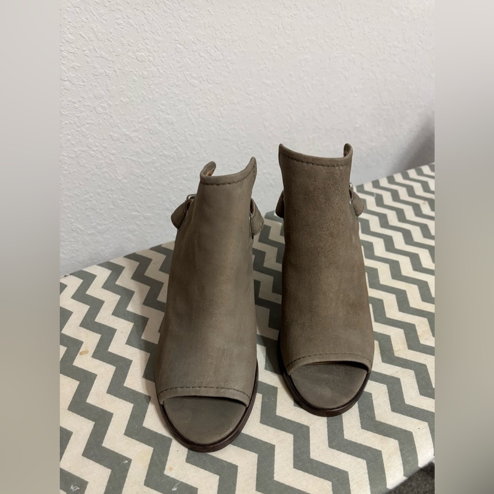 Frye Suede Taupe Peep-Toe Ankle Boots 8.5